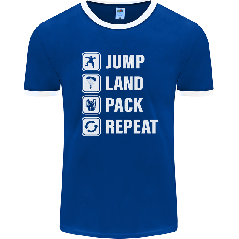 Skydiving Jump Land Pack Funny Skydiver Mens Ringer T-Shirt FotL Royal Blue/White