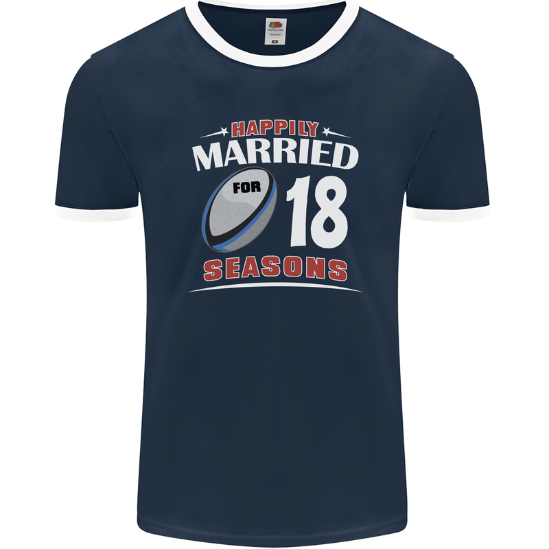 18 Year Wedding Anniversary 18th Rugby Mens Ringer T-Shirt FotL Navy Blue/White