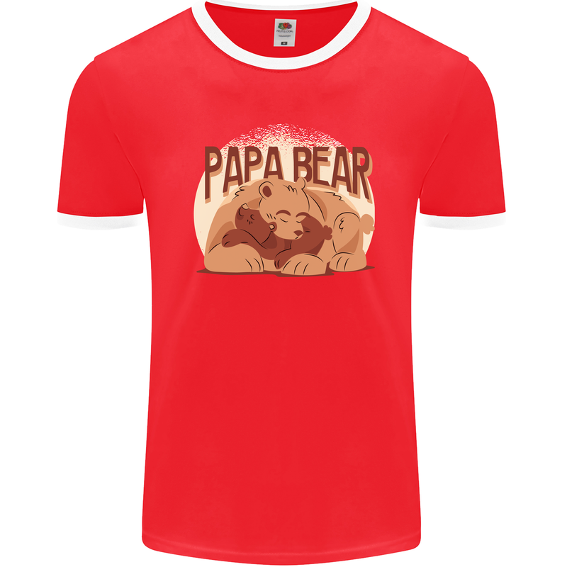 Papa Bear Funny Fathers Day Mens Ringer T-Shirt FotL Red/White