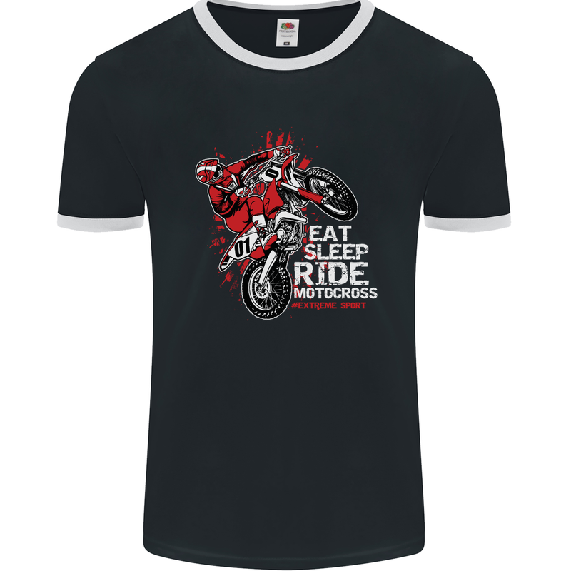 Eat Sleep Ride Motocross Dirt Bike MotoX Mens Ringer T-Shirt FotL Black/White