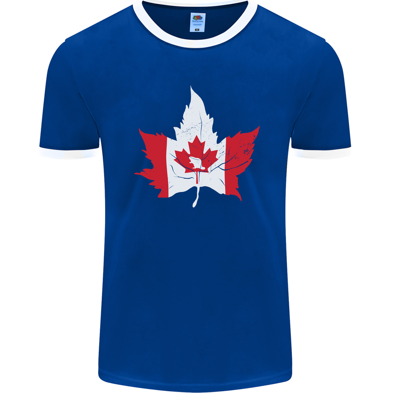 Canadian Maple Leaf Flag Canada Beaver Mens Ringer T-Shirt FotL Royal Blue/White