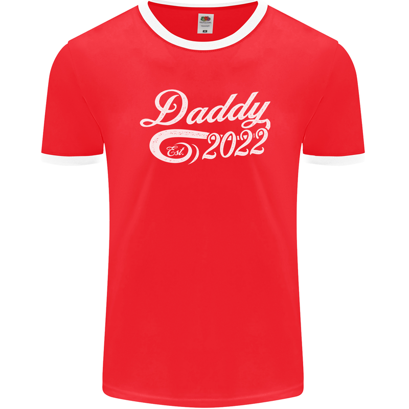 Daddy Est. 2022 Funny Father's Day Mens Ringer T-Shirt FotL Red/White