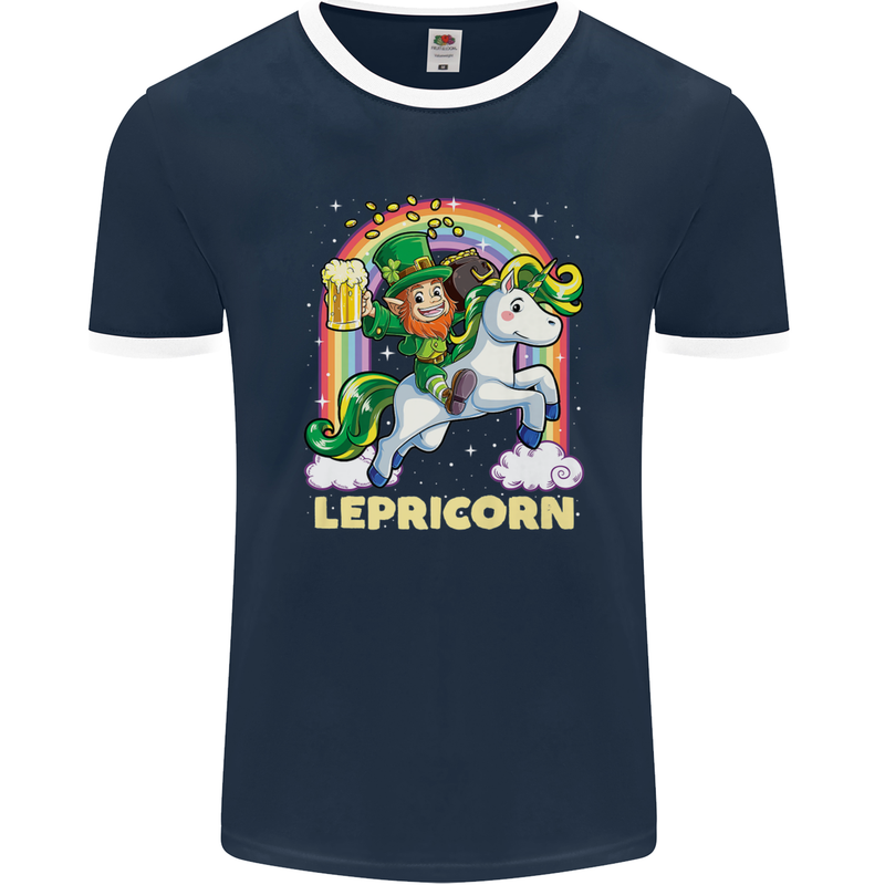 Lepricorn Funny St Patricks Day Leprechaun Mens Ringer T-Shirt FotL Navy Blue/White