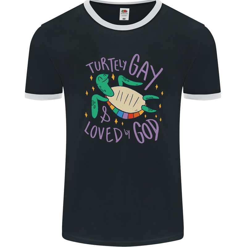 LGBT Turtle Loved By God Gay Pride Mens Ringer T-Shirt FotL Black/White