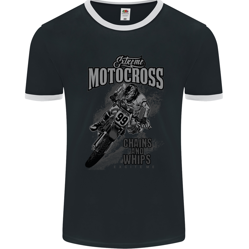 Extreme Motocross Dirt Bike MotoX Motosport Mens Ringer T-Shirt FotL Black/White