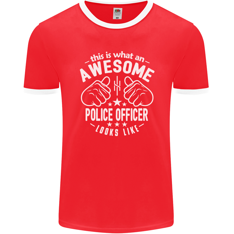 An Awesome Police Officer Looks Like Mens Ringer T-Shirt FotL Red/White