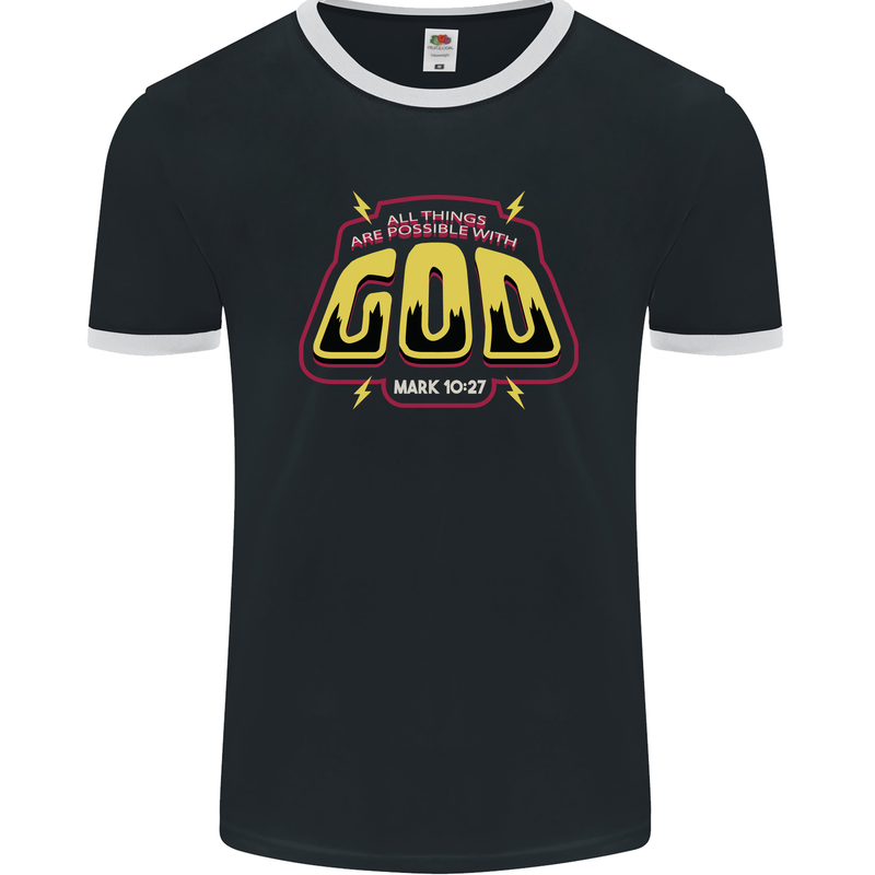 Possible With God Christianity Christian Mens Ringer T-Shirt FotL Black/White