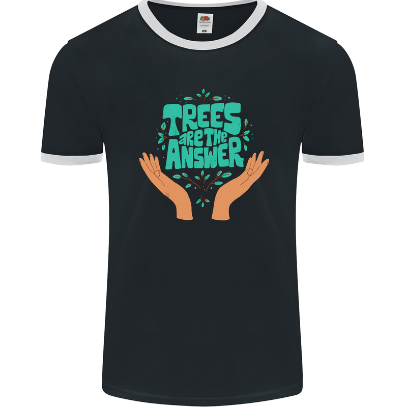 Climate Change Trees Are the Answer Mens Ringer T-Shirt FotL Black/White