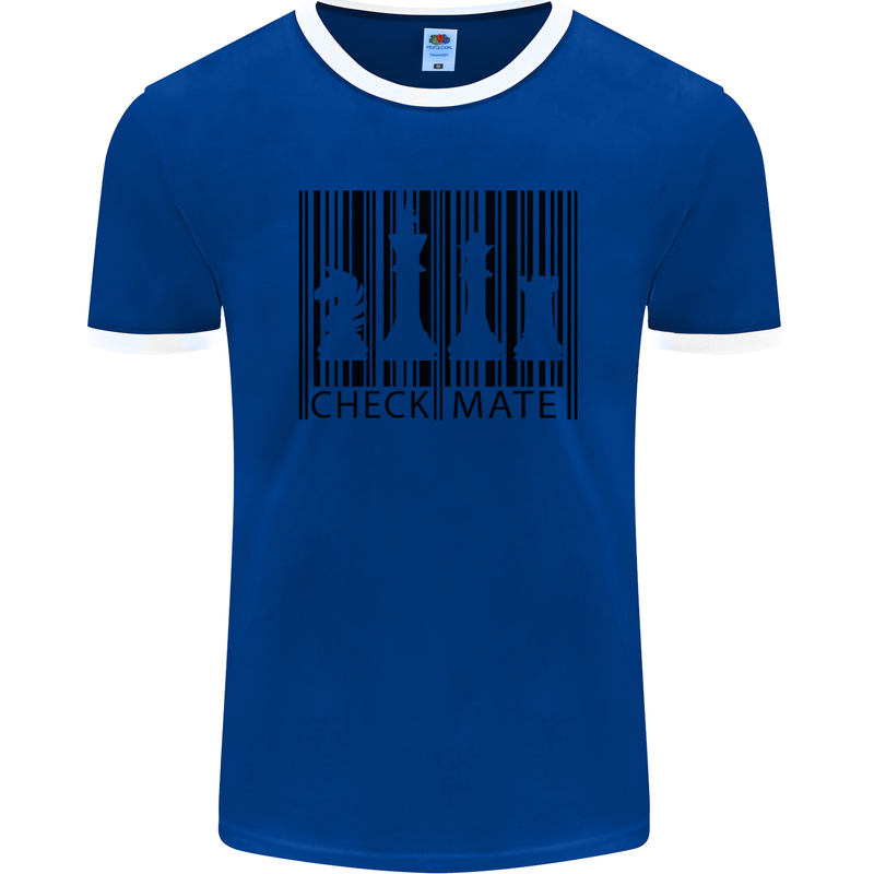 Chess Barcode Player Mens Ringer T-Shirt FotL Royal Blue/White