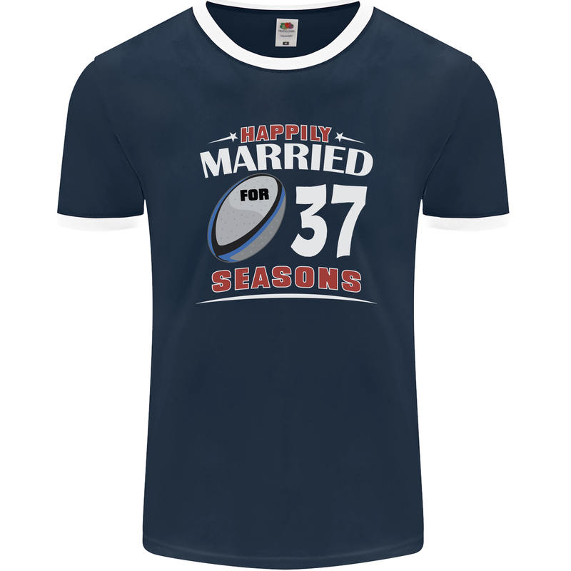 37 Year Wedding Anniversary 37th Rugby Mens Ringer T-Shirt FotL Navy Blue/White