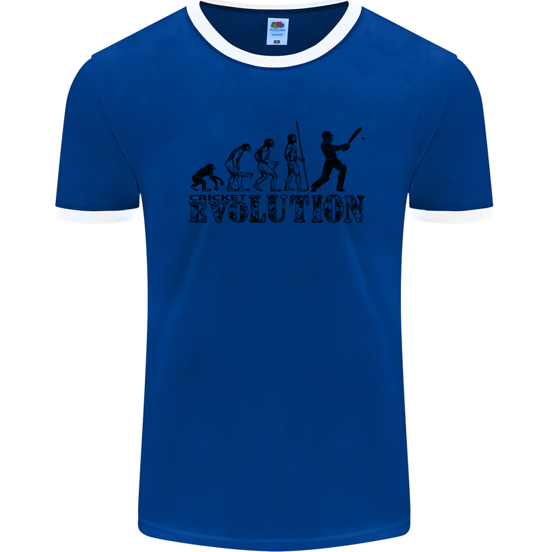 Evolution of a Cricketer Cricket Funny Mens Ringer T-Shirt FotL Royal Blue/White