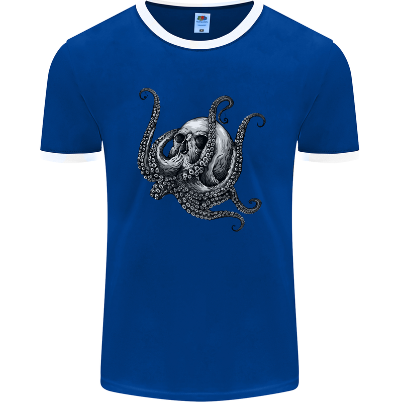 Cthulhu Skull Mens Ringer T-Shirt FotL Royal Blue/White