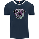 A Pug Face Dog Mens Ringer T-Shirt FotL Navy Blue/White