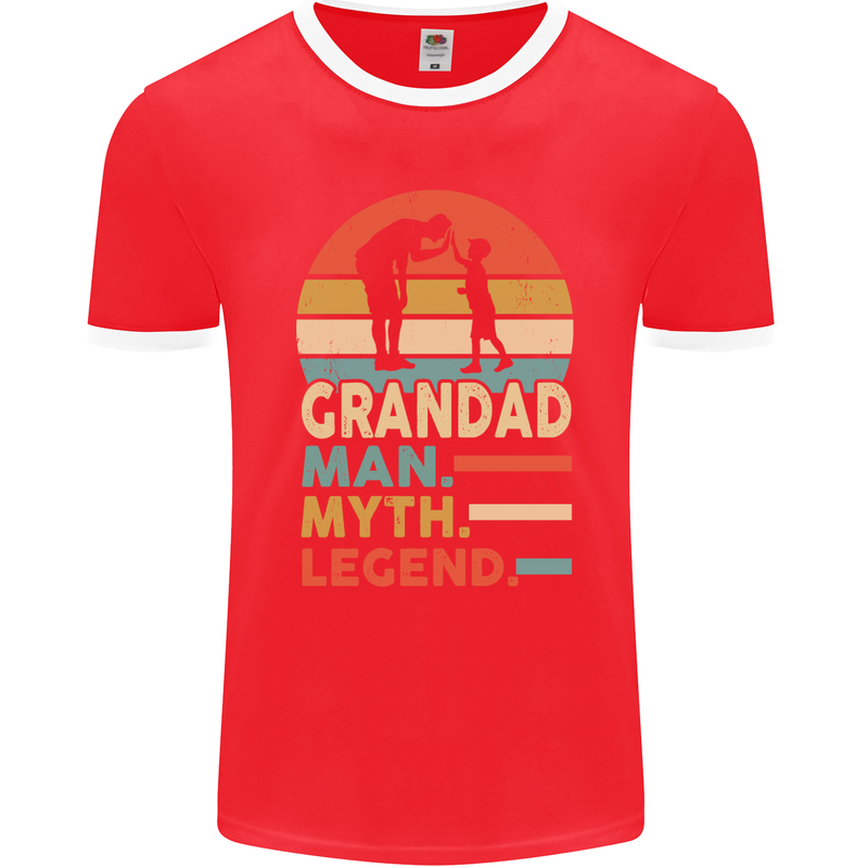 Grandad Man Myth Legend Funny Fathers Day Mens Ringer T-Shirt FotL Red/White