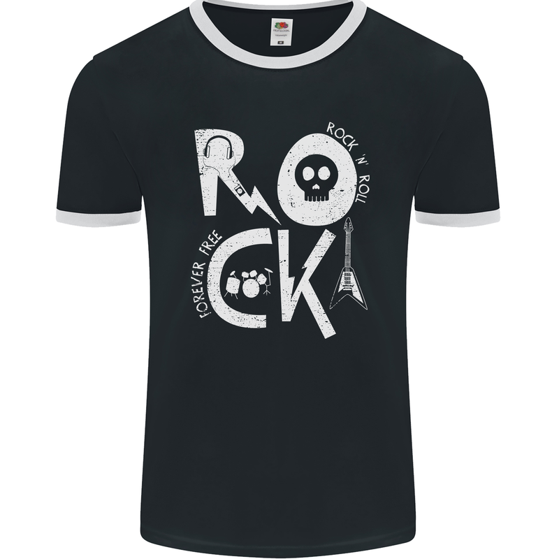 Rock Music Symbols Guitar Skull Mens Ringer T-Shirt FotL Black/White