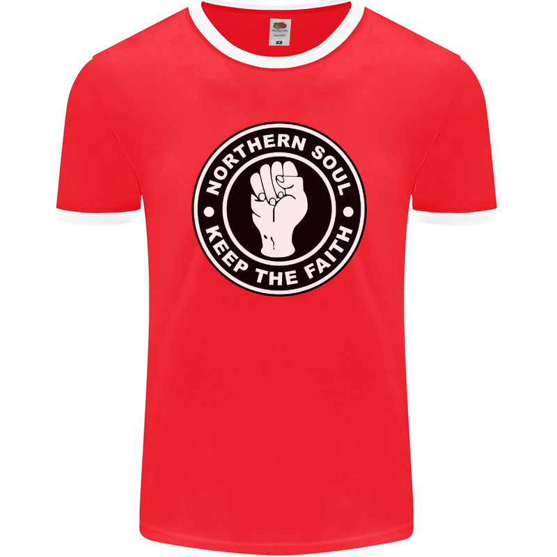 Northern Soul Keeping the Faith Mens Ringer T-Shirt FotL Red/White