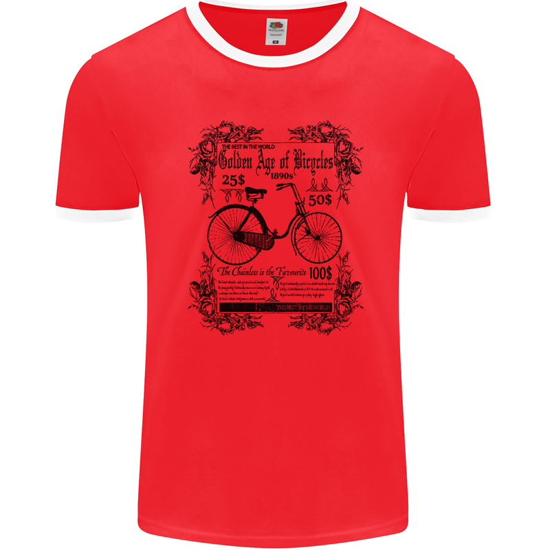 Golden Age of Bicycles Cycling Cyclist Mens Ringer T-Shirt FotL Red/White