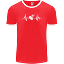 Pulse Badminton Player Funny ECG Mens Ringer T-Shirt FotL Red/White
