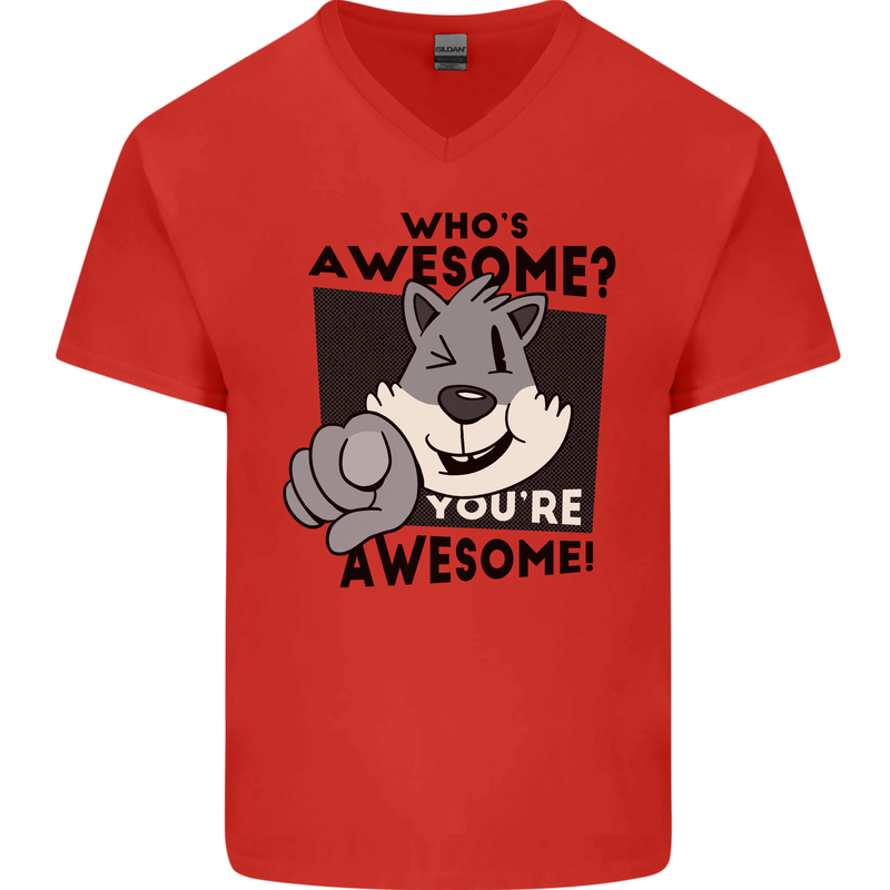 Who's Awesome You're Awesome Funny Mens V-Neck Cotton T-Shirt Red