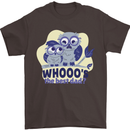 Whoos the Best Dad Funny Fathers Day Owl Mens T-Shirt Cotton Gildan Dark Chocolate
