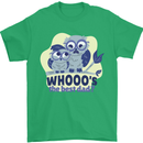 Whoos the Best Dad Funny Fathers Day Owl Mens T-Shirt Cotton Gildan Irish Green