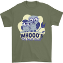 Whoos the Best Dad Funny Fathers Day Owl Mens T-Shirt Cotton Gildan Military Green