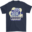 Whoos the Best Dad Funny Fathers Day Owl Mens T-Shirt Cotton Gildan Navy Blue