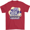 Whoos the Best Dad Funny Fathers Day Owl Mens T-Shirt Cotton Gildan Red