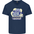 Whoos the Best Dad Funny Fathers Day Owl Mens V-Neck Cotton T-Shirt Navy Blue