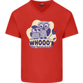 Whoos the Best Dad Funny Fathers Day Owl Mens V-Neck Cotton T-Shirt Red