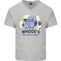 Whoos the Best Dad Funny Fathers Day Owl Mens V-Neck Cotton T-Shirt Sports Grey