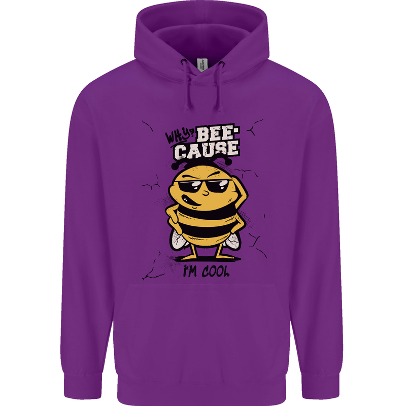 Why? Bee-Cause I'm Cool Funny Bee Childrens Kids Hoodie Purple