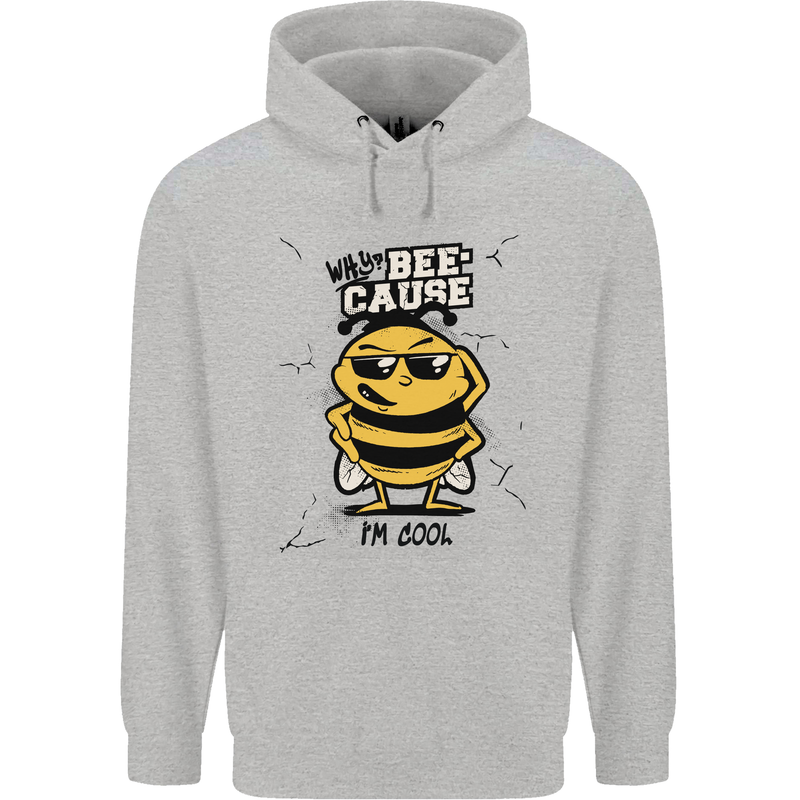 Why? Bee-Cause I'm Cool Funny Bee Childrens Kids Hoodie Sports Grey