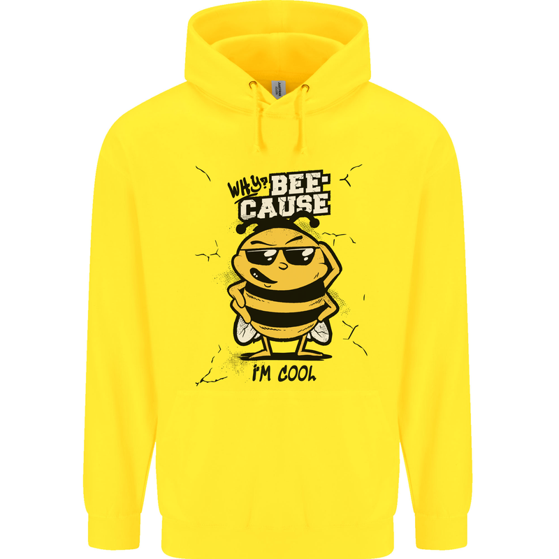 Why? Bee-Cause I'm Cool Funny Bee Childrens Kids Hoodie Yellow