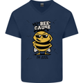Why? Bee-Cause I'm Cool Funny Bee Mens V-Neck Cotton T-Shirt Navy Blue