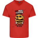 Why? Bee-Cause I'm Cool Funny Bee Mens V-Neck Cotton T-Shirt Red