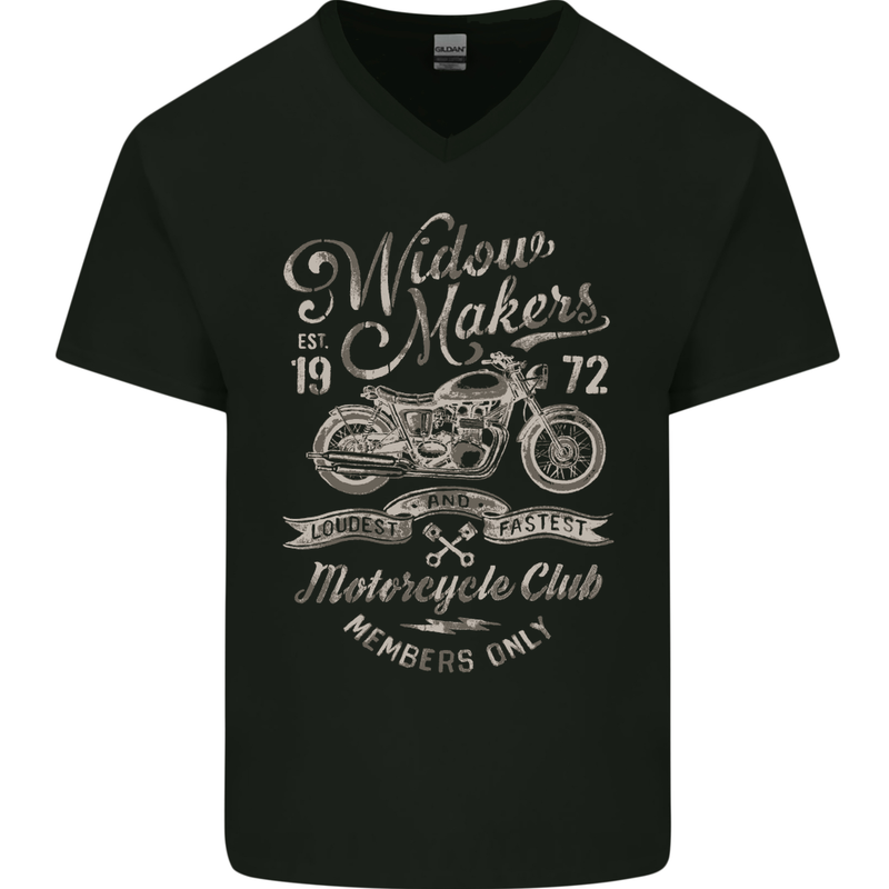 Widowmakers Motorcycle Motorbike Biker Mens V-Neck Cotton T-Shirt Black