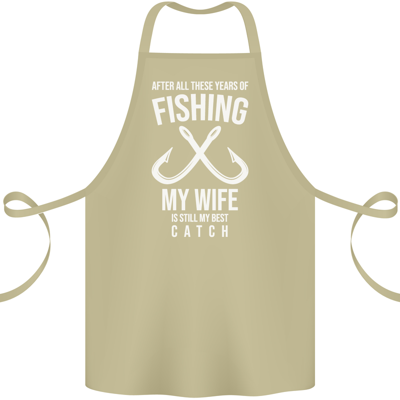 Wife Best Catch Funny Fishing Fisherman Cotton Apron 100% Organic Khaki