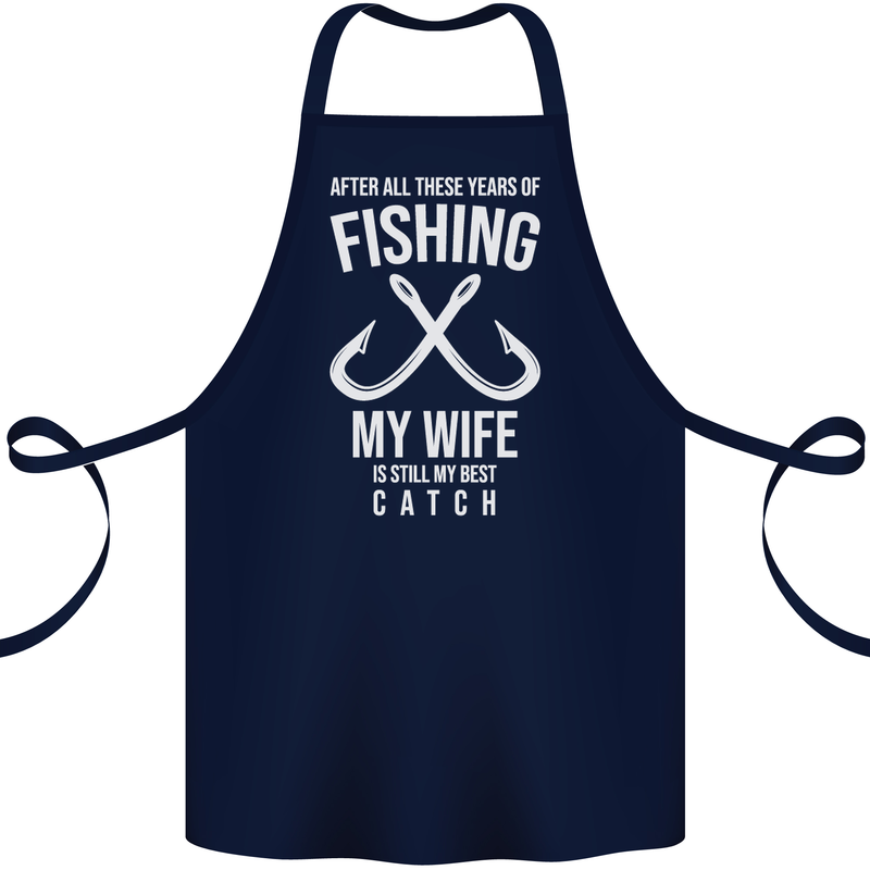 Wife Best Catch Funny Fishing Fisherman Cotton Apron 100% Organic Navy Blue