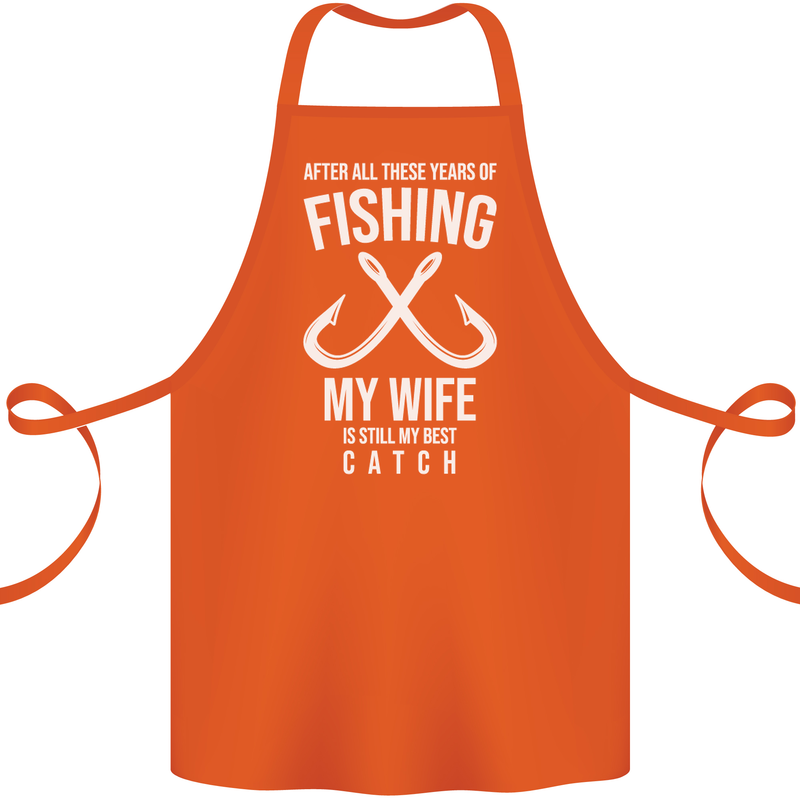 Wife Best Catch Funny Fishing Fisherman Cotton Apron 100% Organic Orange