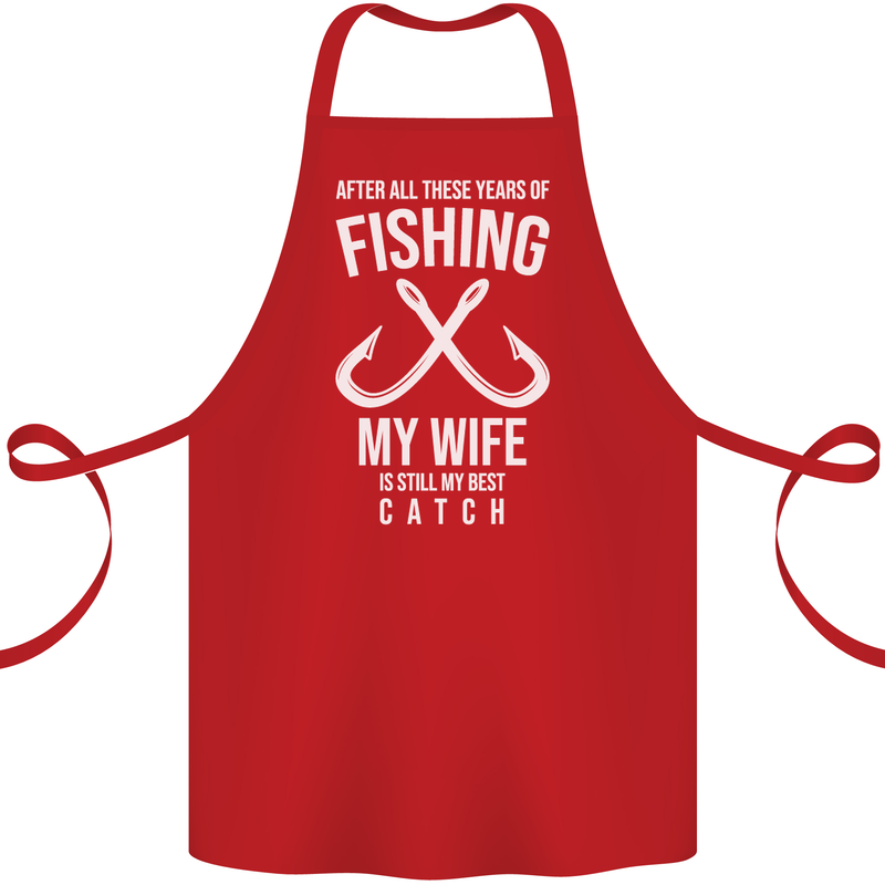 Wife Best Catch Funny Fishing Fisherman Cotton Apron 100% Organic Red