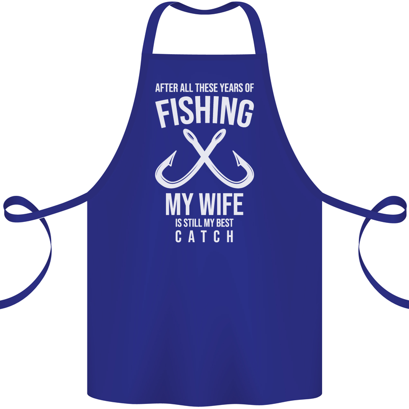 Wife Best Catch Funny Fishing Fisherman Cotton Apron 100% Organic Royal Blue