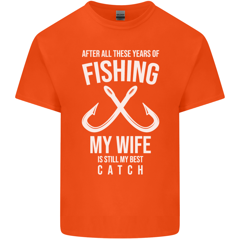 Wife Best Catch Funny Fishing Fisherman Mens Cotton T-Shirt Tee Top Orange