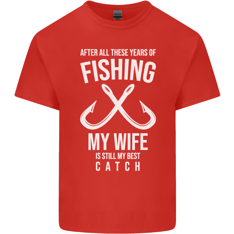 Wife Best Catch Funny Fishing Fisherman Mens Cotton T-Shirt Tee Top Red