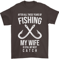 Wife Best Catch Funny Fishing Fisherman Mens T-Shirt Cotton Gildan Dark Chocolate