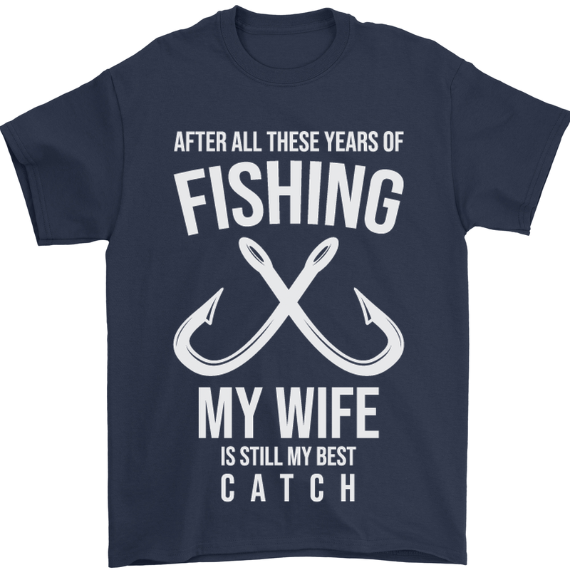 Wife Best Catch Funny Fishing Fisherman Mens T-Shirt Cotton Gildan Navy Blue