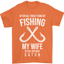 Wife Best Catch Funny Fishing Fisherman Mens T-Shirt Cotton Gildan Orange