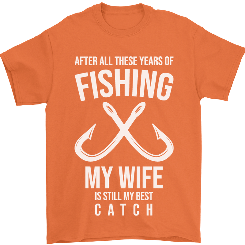 Wife Best Catch Funny Fishing Fisherman Mens T-Shirt Cotton Gildan Orange