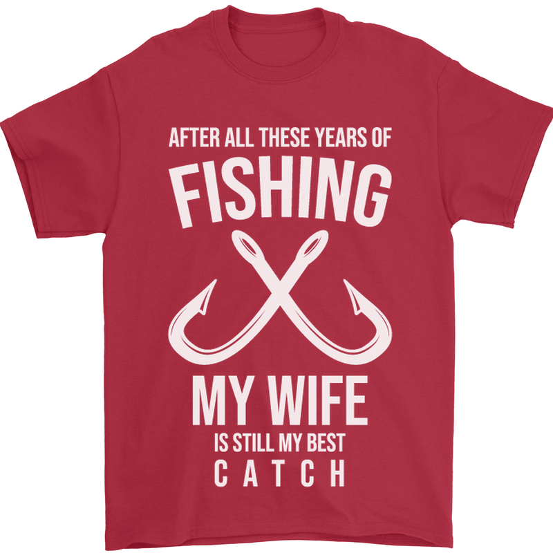 Wife Best Catch Funny Fishing Fisherman Mens T-Shirt Cotton Gildan Red