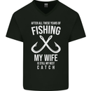 Wife Best Catch Funny Fishing Fisherman Mens V-Neck Cotton T-Shirt Black